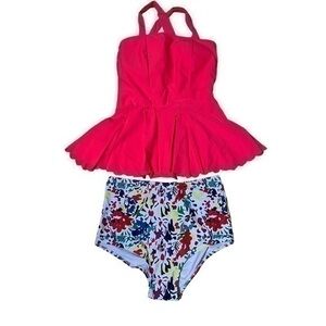 Peplum High Waisted Two Piece Tankini - Size Small